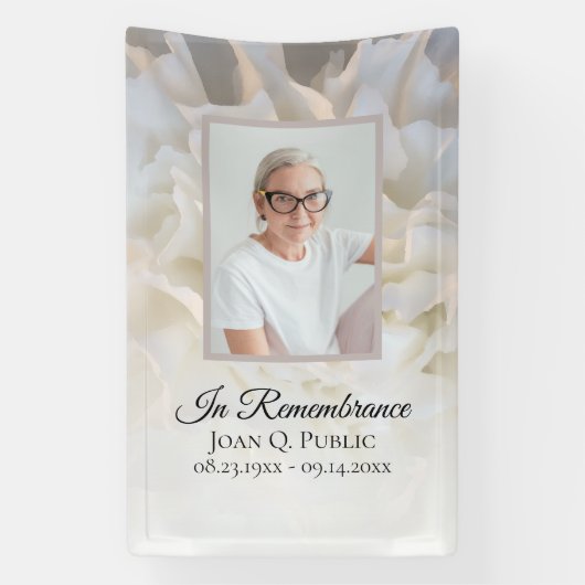 Witte anjer bloemenviering van het leven begrafeni spandoek (Verticaal)