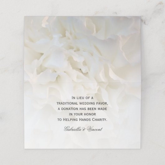 Witte anjer Floral Wedding Charity Favors Plaatskaartje (Buitenkant ongevouwen)