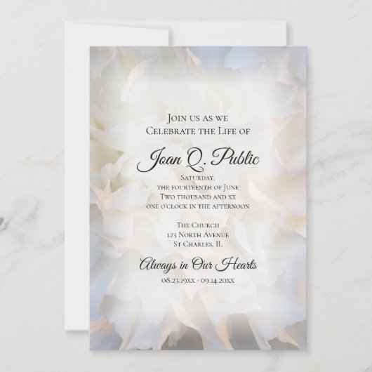 Witte Anjer Viering van het Leven Memorial Kaart (Voorkant)