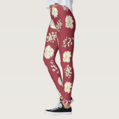 Witte anjerbloemen op rood gevlekt leggings (Links)