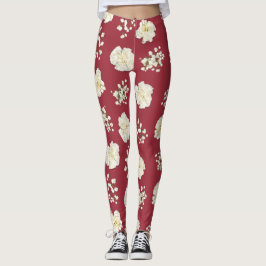 Witte anjerbloemen op rood gevlekt leggings