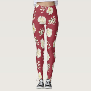 Witte anjerbloemen op rood gevlekt leggings