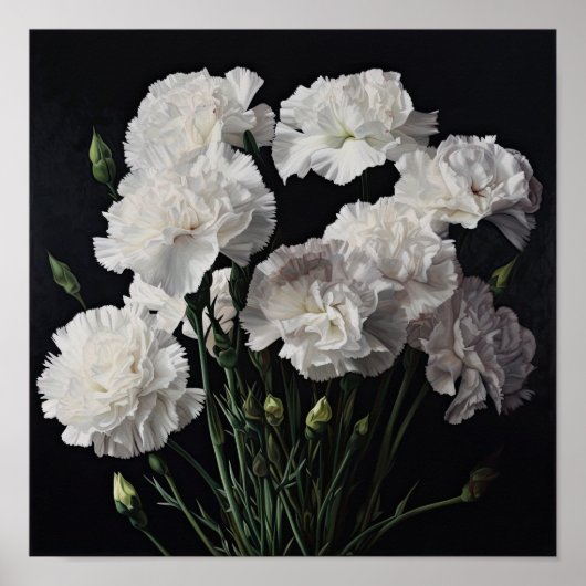 Witte anjers Bloemen Art Print Poster (Voorkant)