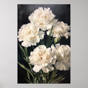 Witte anjers Bloemen Art Print Poster