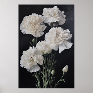Witte anjers Bloemen Art Print Poster