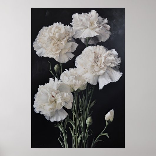Witte anjers Bloemen Art Print Poster (Voorkant)