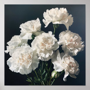 Witte anjers Bloemen Art Print Poster