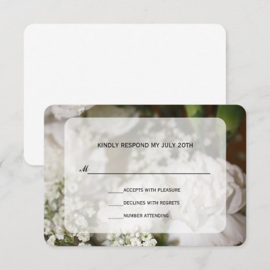 Witte anjers en baby's RSVP Kaartje (Voorkant / Achterkant)