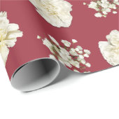 Witte anjers op rode blokfoto's gepatterd cadeaupapier (Rol Hoek)