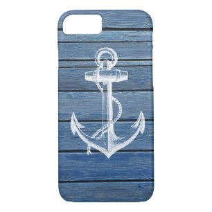 Witte anker en  blauw hout 	iPhone 8/7 hoesje