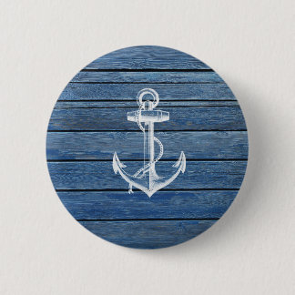 Witte anker en blauw hout ronde button 5,7 cm