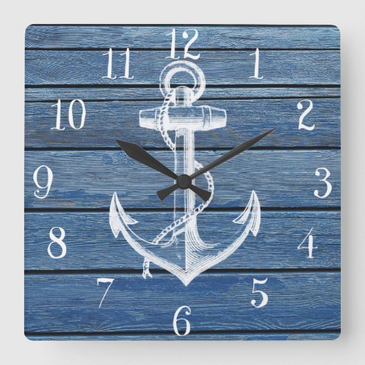 Witte anker en  blauw hout vierkante klok (Voorkant)