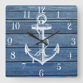 Witte anker en  blauw hout vierkante klok