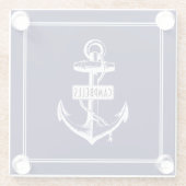 Witte  anker, lijst met de naam marineblauw glazen onderzetter (Achterkant)