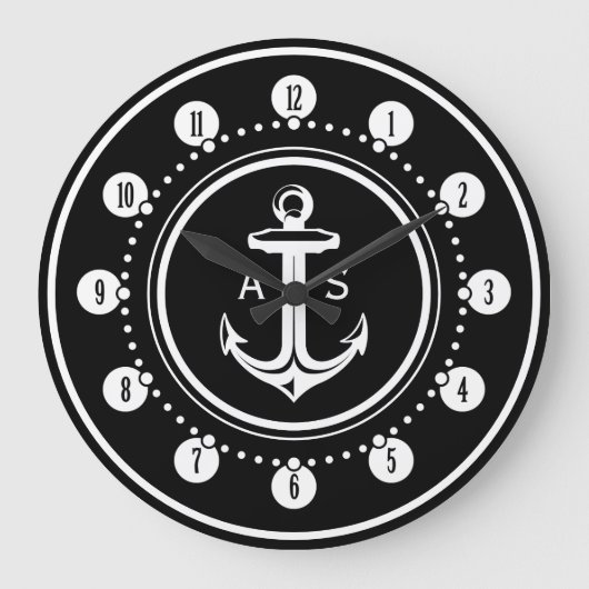 Witte anker met initialen | Nautische geschenken Grote Klok (Voorkant)