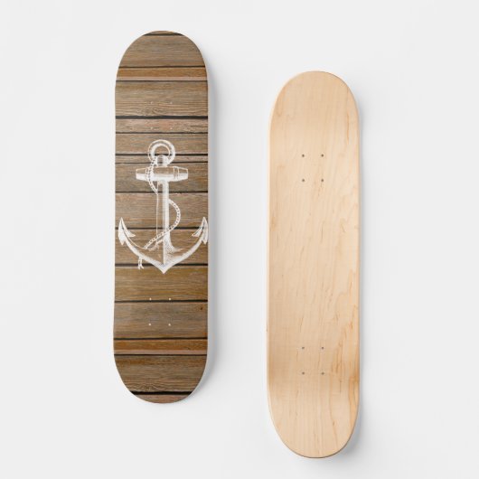 Witte anker  roestbruin hout persoonlijk skateboard (Voorkant)