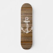 Witte anker  roestbruin hout persoonlijk skateboard (Voorkant)