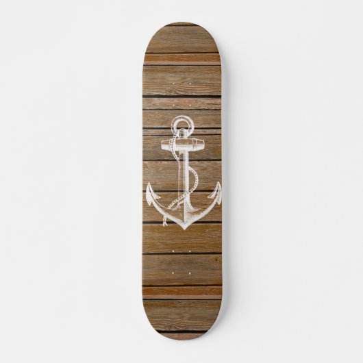 Witte anker  roestbruin hout persoonlijk skateboard (Voorkant)