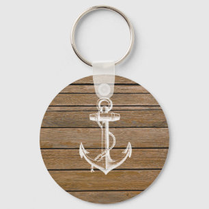 Witte anker  roestbruin hout sleutelhanger