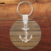 Witte anker  roestbruin hout sleutelhanger (Voorkant)