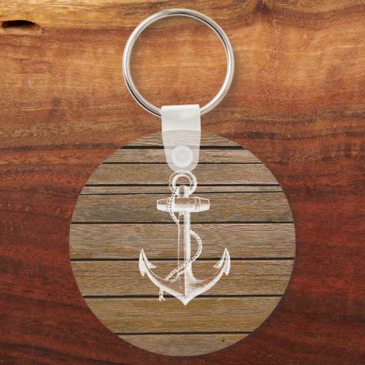 Witte anker roestbruin hout sleutelhanger (Voorkant)