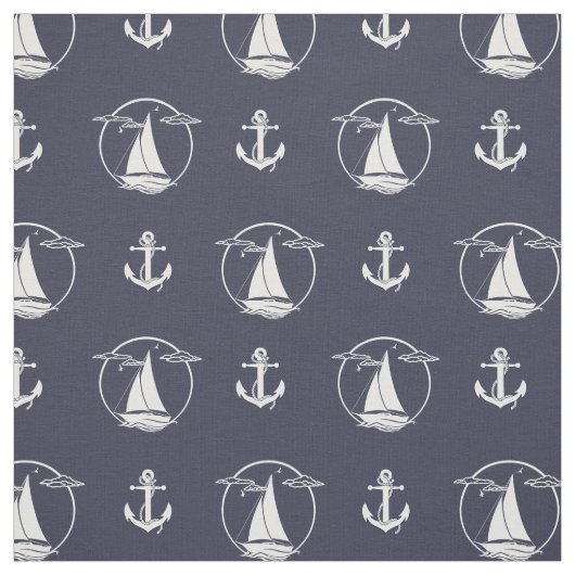 Witte anker/witte zweefboot silhouet stof (Swatch)