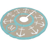 Witte ankers en Blauwgroen hellingsmonogram Kerstboom Rok (Gekanteld)