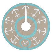 Witte ankers en Blauwgroen hellingsmonogram Kerstboom Rok (Voorkant)