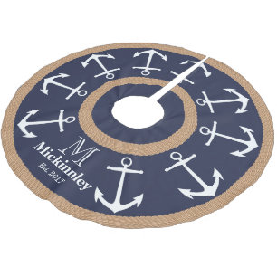 Witte ankers en bruine touwen Nautische familienaa Kerstboom Rok