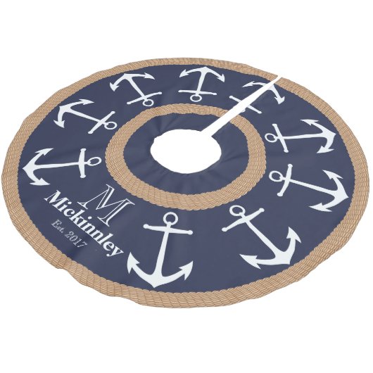 Witte ankers en bruine touwen Nautische familienaa Kerstboom Rok (Gekanteld)