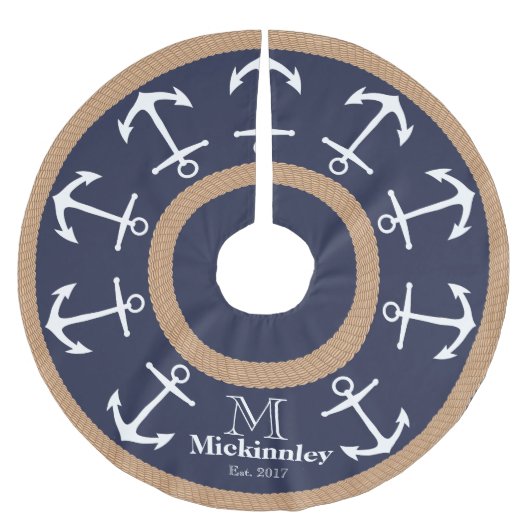 Witte ankers en bruine touwen Nautische familienaa Kerstboom Rok (Voorkant)