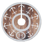 Witte Ankers en Rope Nautical Donker Hout Monogram Kerstboom Rok (Voorkant)