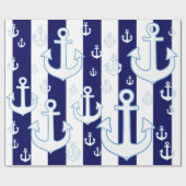 Witte ankers & marineblauwe strepen, nautisch cadeaupapier (Vlak)