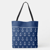Witte ankers op Navy Blue gepersonaliseerd Tote Bag (Achterkant)