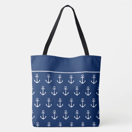 Witte ankers op Navy Blue gepersonaliseerd Tote Bag (Achterkant)