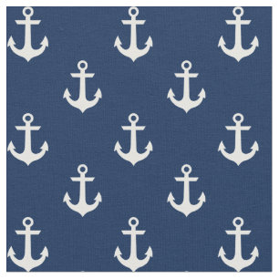 Witte ankers op Navy Blue Stof