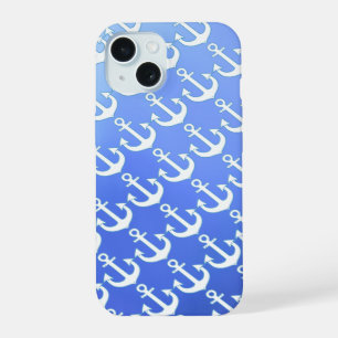 Witte ankers op zachte blauwe ondergrond iPhone 15 case