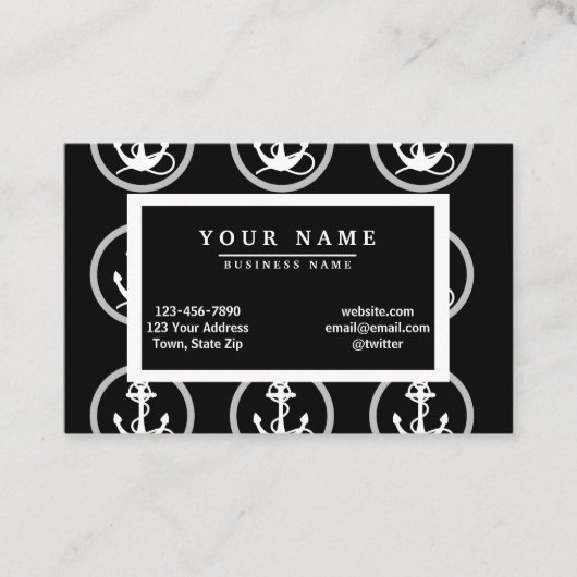 Witte Ankers Zwart Achtergrond Patroon Visitekaartje (Voorkant)