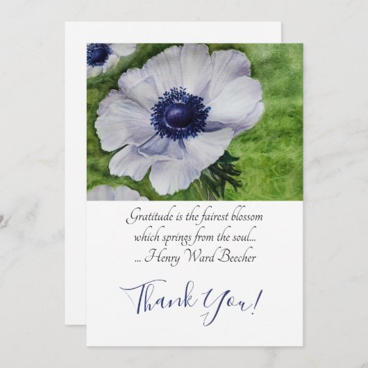 Witte annemonventilator bedankkaart (Voorkant / Achterkant)