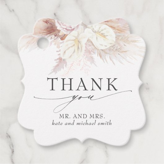 Witte Anthurium Bloemen Bruiloft Dank u Bedankjes Labels (Voorkant)