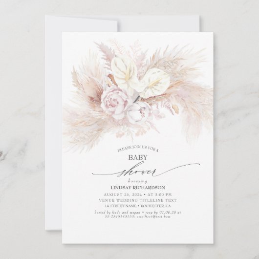 Witte Anthurium en Pampas Grass Baby shower Kaart (Voorkant)