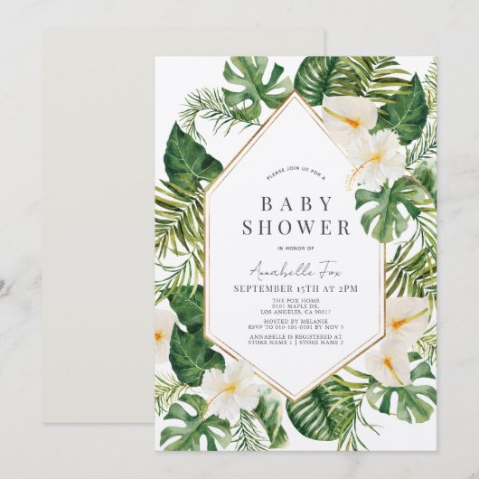 Witte Anthurium & Hibiscus Bloemen Baby shower Kaart (Voorkant / Achterkant)