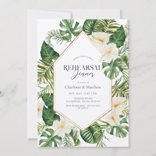 Witte Anthurium & Hibiscus Bloemenrepetitie diner Kaart (Voorkant)