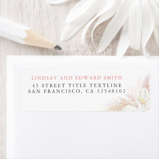 Witte Anthuriums en Pampas Grass Elegant Etiket (Insitu)