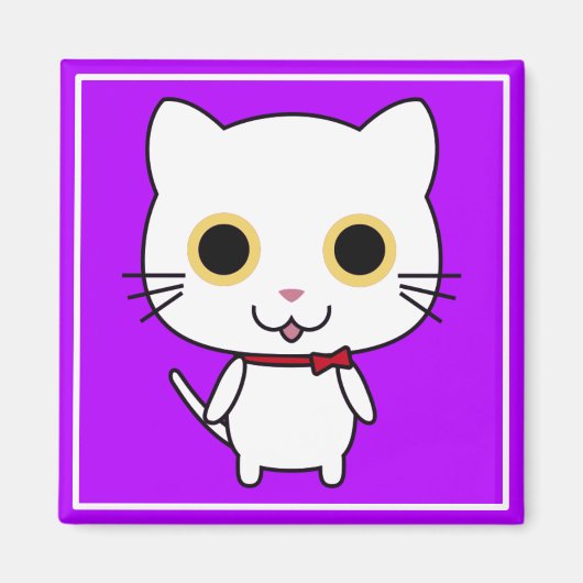 Witte antropomorfe kat-clipart magneet (Voorkant)