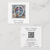 *~* Witte AP57 QR Vredesbord Bloemen Grunge Boho Vierkante Visitekaartje (Voorkant / Achterkant)