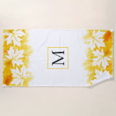 Witte appelbladgele waterverf wasmachine, monogram strandlaken (Voorkant)