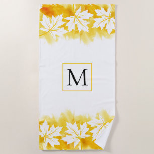 Witte appelbladgele waterverf wasmachine, monogram strandlaken