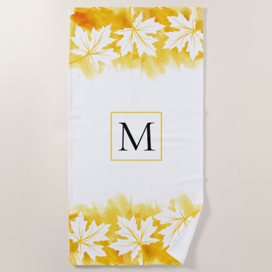 Witte appelbladgele waterverf wasmachine, monogram strandlaken (Voorkant)