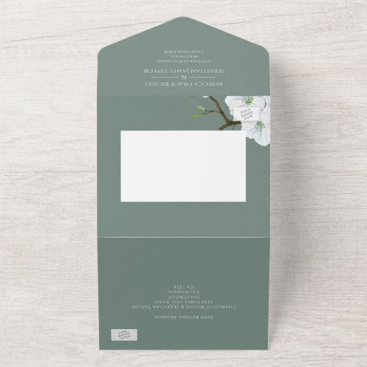 Witte appelbloesem alles in één bruiloft all in one uitnodiging (Buitenkant)